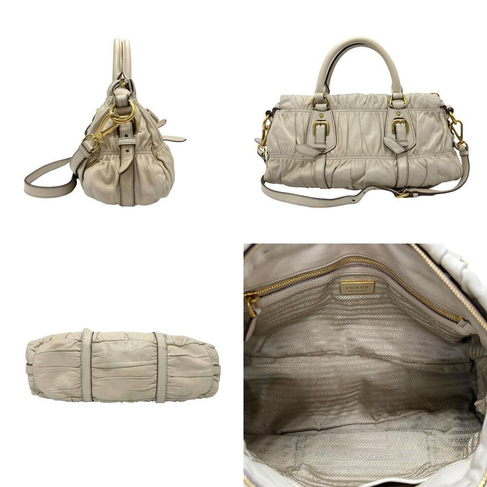 Prada Nappa leather bag satchel Gaufre ruched white
